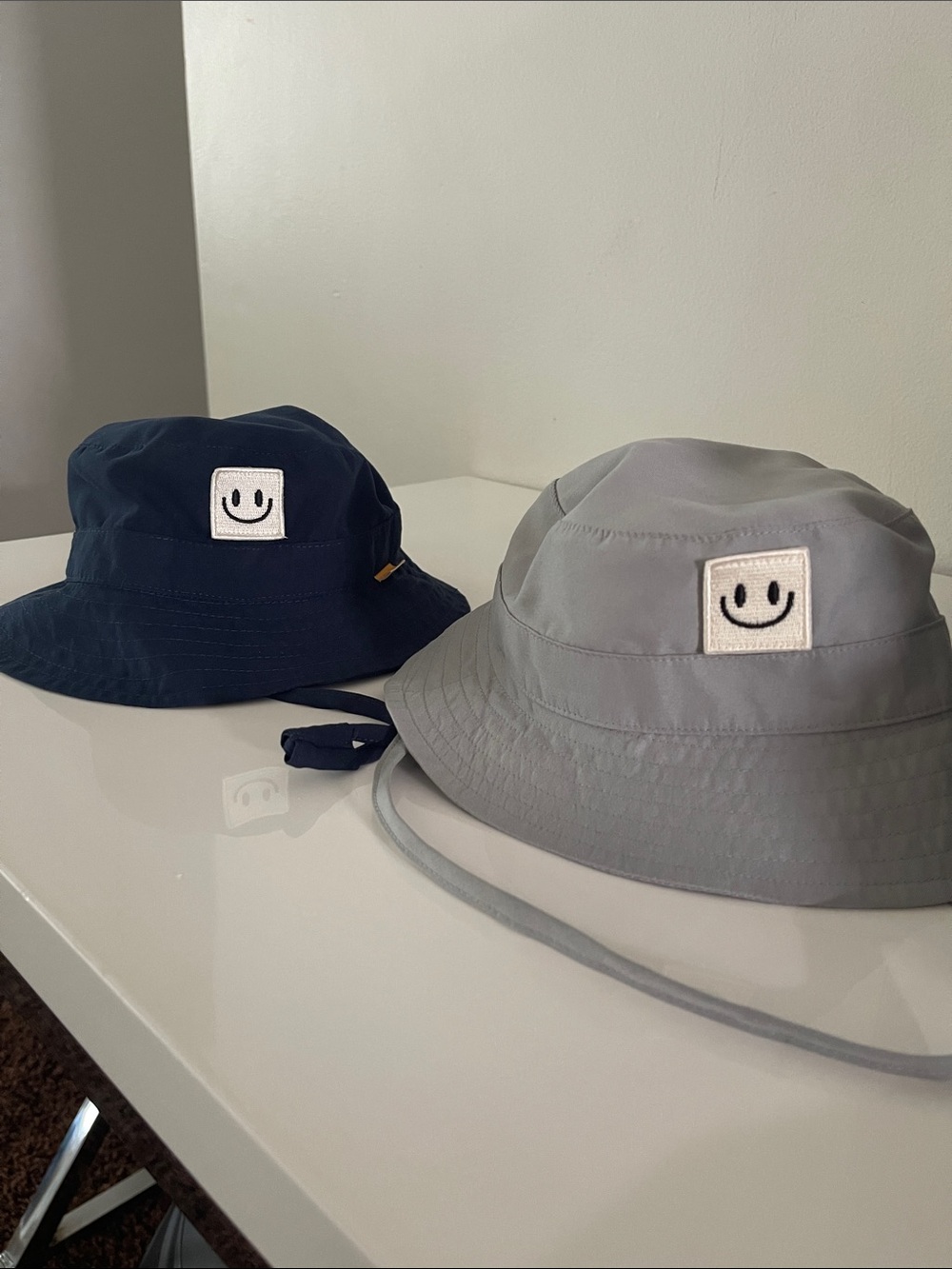Baby Smiley Bucket Hat - Gray and Navy